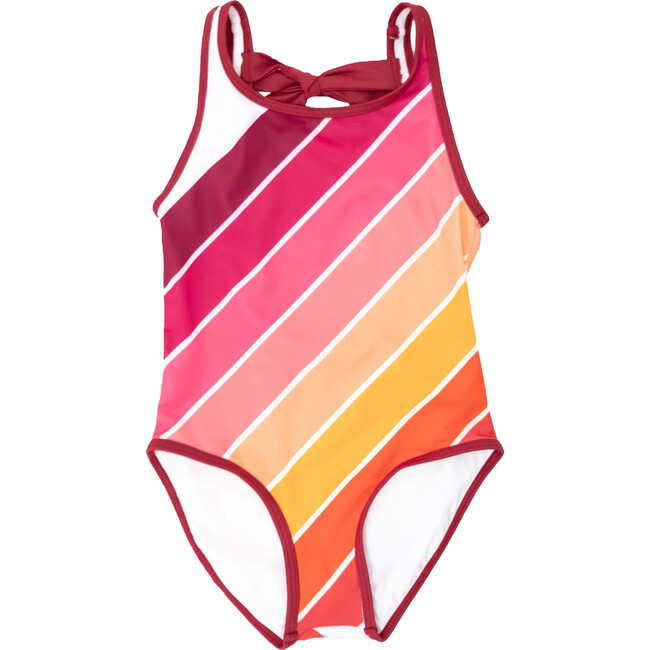 Scoop Neck One-Piece Swimsuit, Sunset Beach Rainbow