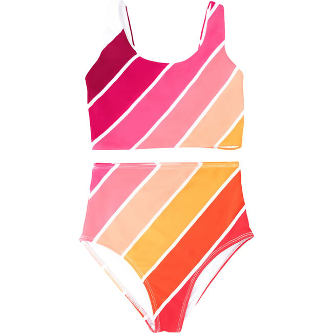 Scoop Neck 2-Piece Tank Swimsuit, Sunset Beach Rainbow