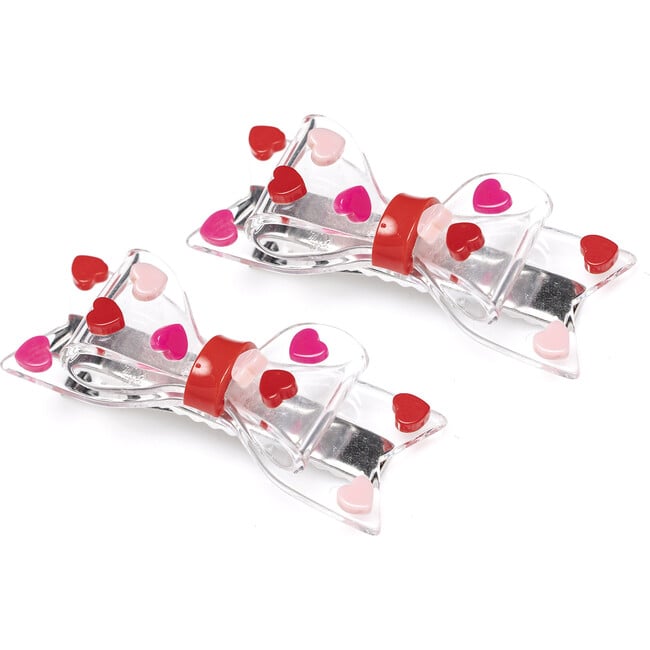 Big Bow Red Pink Hearts Alligator Clips