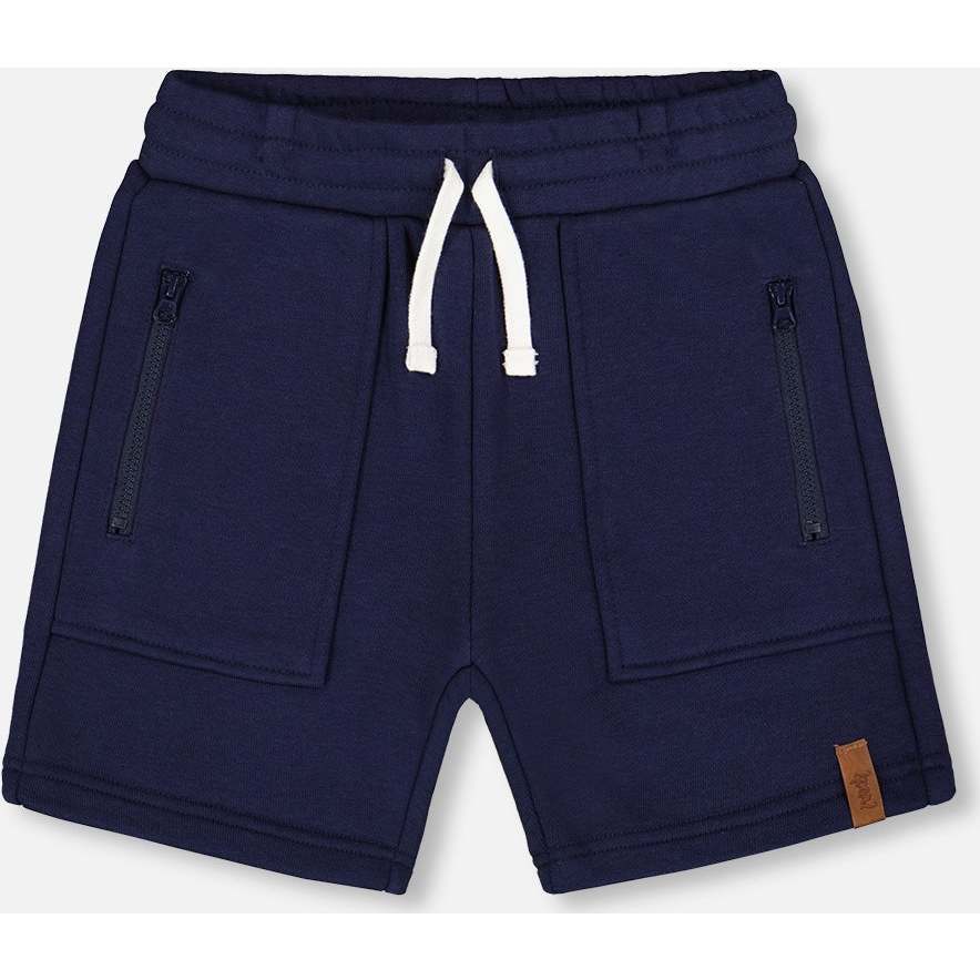 French Terry Zip Pocket Shorts, Navy Blue - Shorts - 1