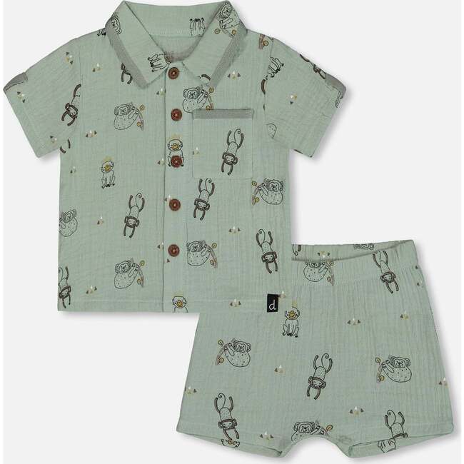 Muslin Shirt And Short Set, Sage Monkey