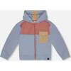 French Terry Full Zip Hoodie Sweatshirt, Pale Blue And Dark Old Rose - Sweatshirts - 1 - thumbnail