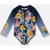 Long Sleeve Rashguard, Navy And Yellow And Pink Flowers - One Pieces - 1 - thumbnail