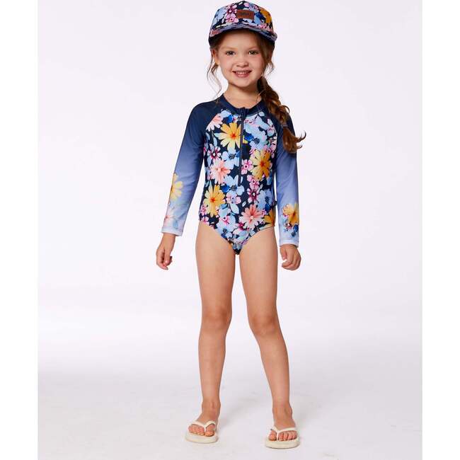 Long Sleeve Rashguard, Navy And Yellow And Pink Flowers - One Pieces - 3