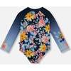 Long Sleeve Rashguard, Navy And Yellow And Pink Flowers - One Pieces - 4