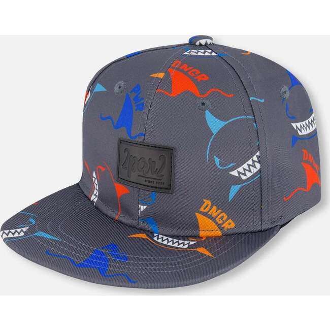 Cap, Orange, Red, And Blue Sharks On Gray