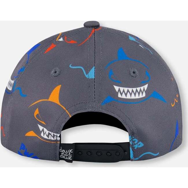 Cap, Orange, Red, And Blue Sharks On Gray - Hats - 4