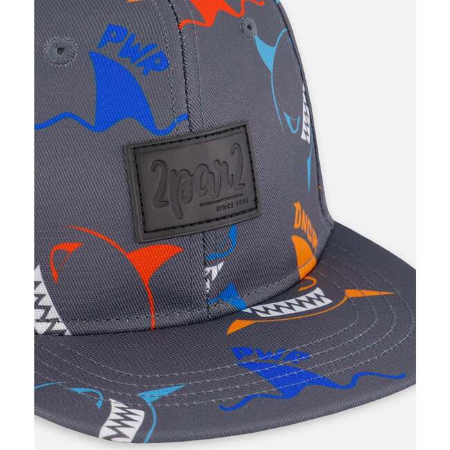 Cap, Orange, Red, And Blue Sharks On Gray - Hats - 5