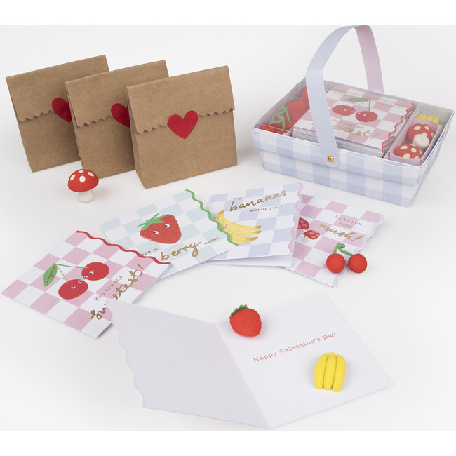 Fruit Basket Kids Valentine's Cards & Erasers Set