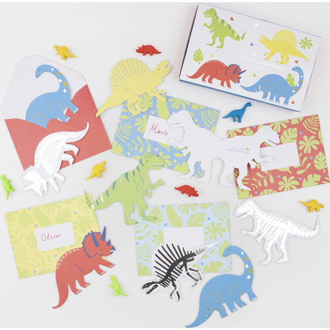 Dinosaurs Kids Valentine's Cards & Erasers Set