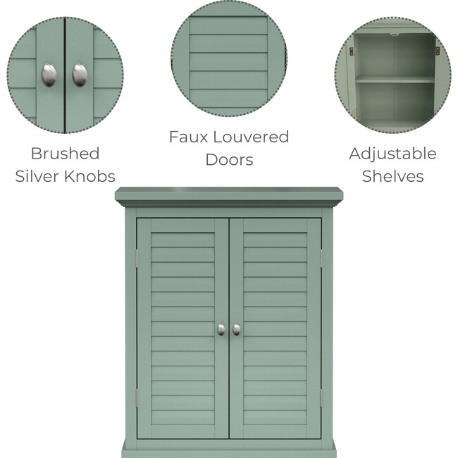 Teamson Home Glancy Removable Two-Door Wall Cabinet, Sage Green - Bathroom - 4