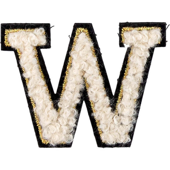 Soft Fuzzy Letter W Velcro Patch, Gold & White