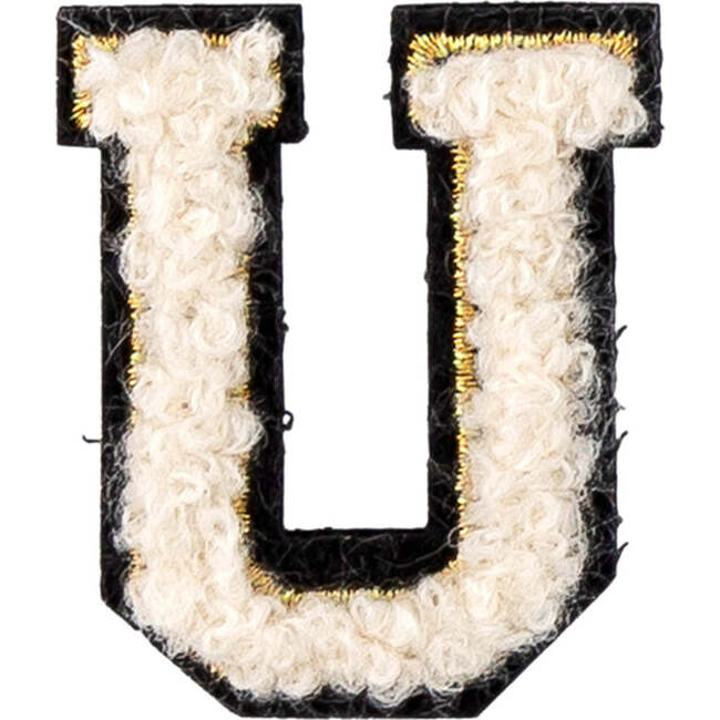 Soft Fuzzy Letter U Velcro Patch, Gold & White