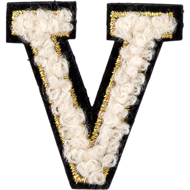 Soft Fuzzy Letter V Velcro Patch, Gold & White