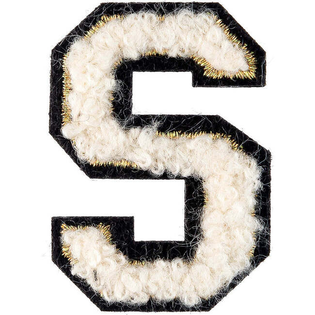 Soft Fuzzy Letter S Velcro Patch, Gold & White