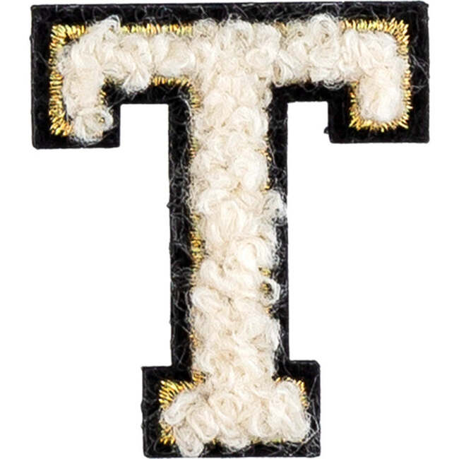 Soft Fuzzy Letter T Velcro Patch, Gold & White