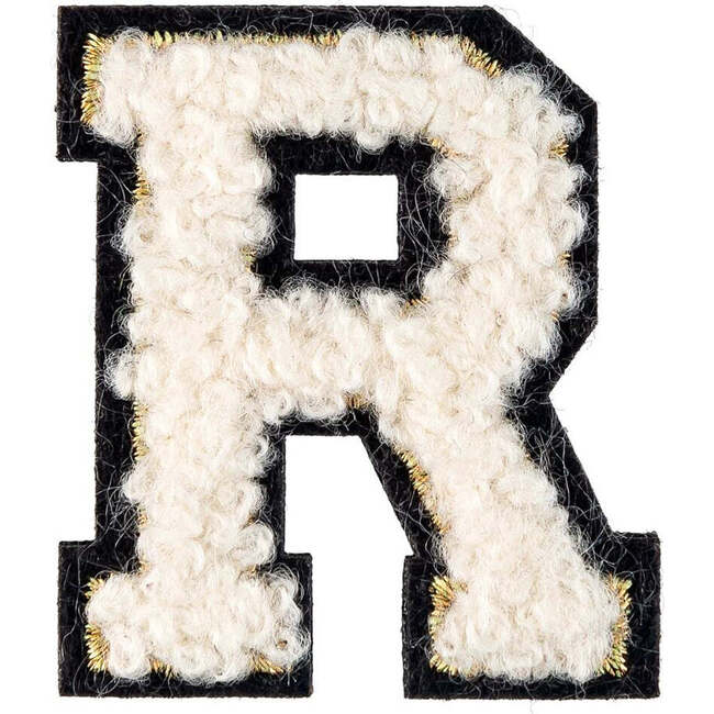 Soft Fuzzy Letter R Velcro Patch, Gold & White