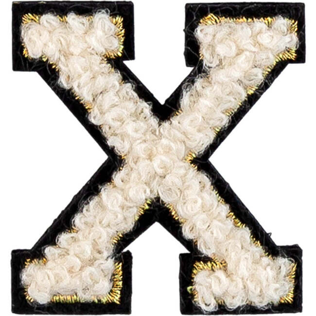 Soft Fuzzy Letter X Velcro Patch, Gold & White