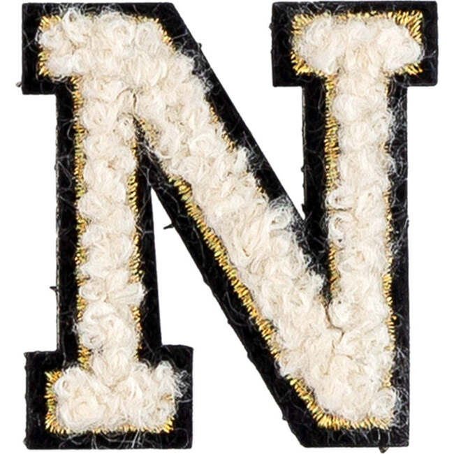 Soft Fuzzy Letter N Velcro Patch, Gold & White