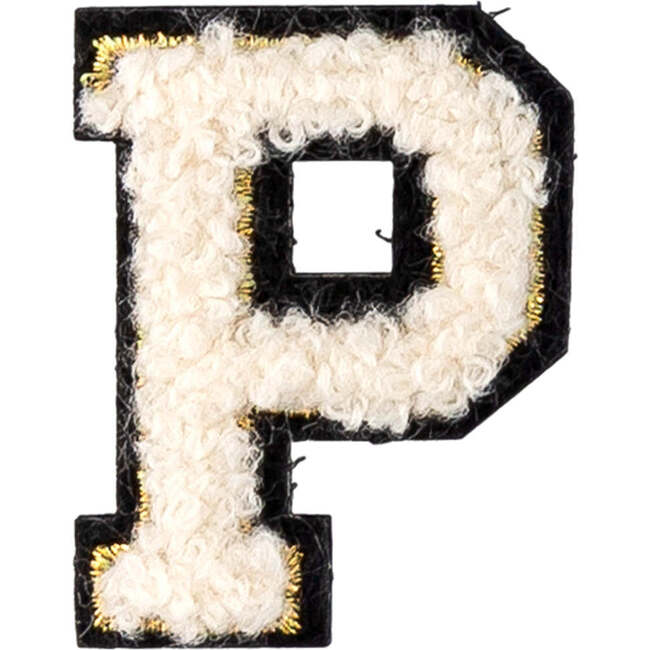 Soft Fuzzy Letter P Velcro Patch, Gold & White