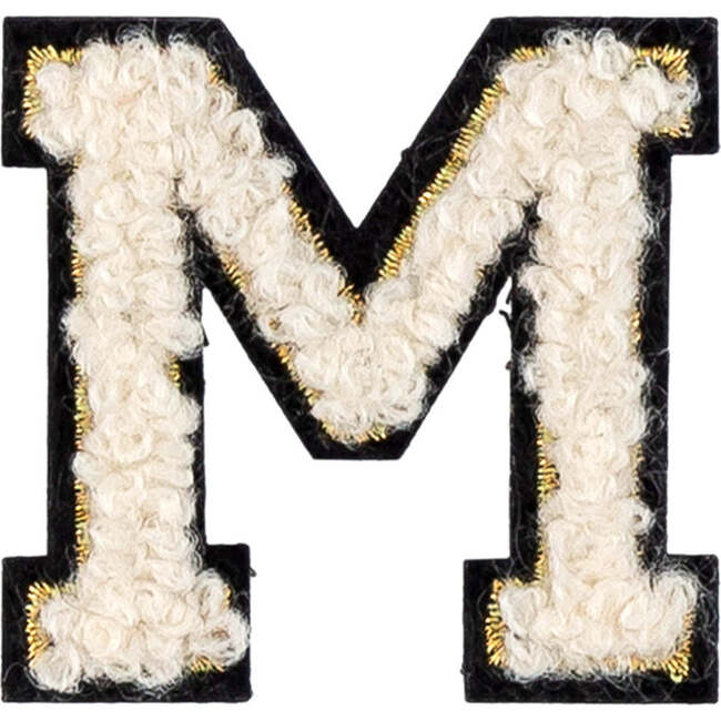 Soft Fuzzy Letter M Velcro Patch, Gold & White