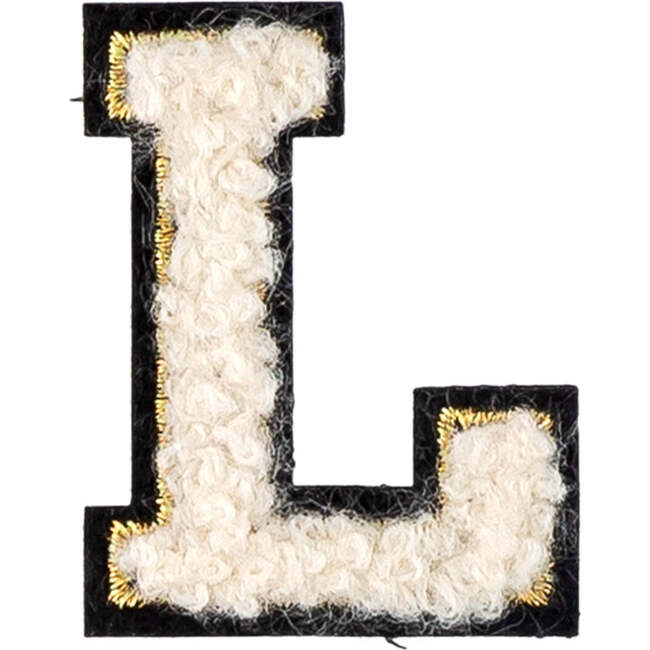 Soft Fuzzy Letter L Velcro Patch, Gold & White