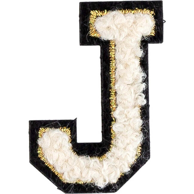 Soft Fuzzy Letter J Velcro Patch, Gold & White