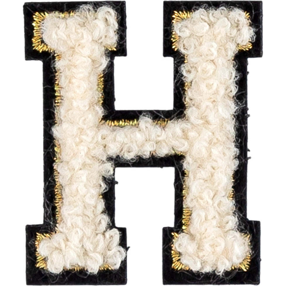 Soft Fuzzy Letter H Velcro Patch, Gold & White - Other Accessories - 1
