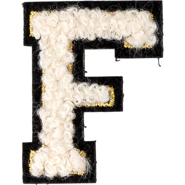 Soft Fuzzy Letter F Velcro Patch, Gold & White