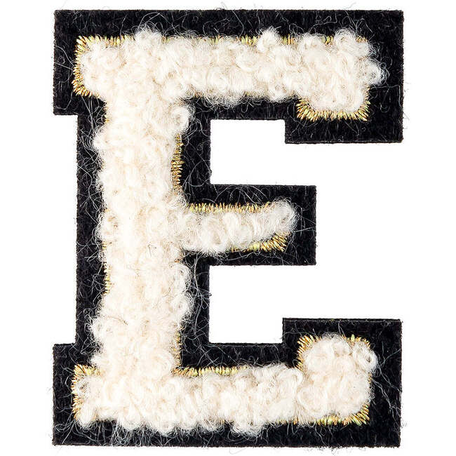 Soft Fuzzy Letter E Velcro Patch, Gold & White