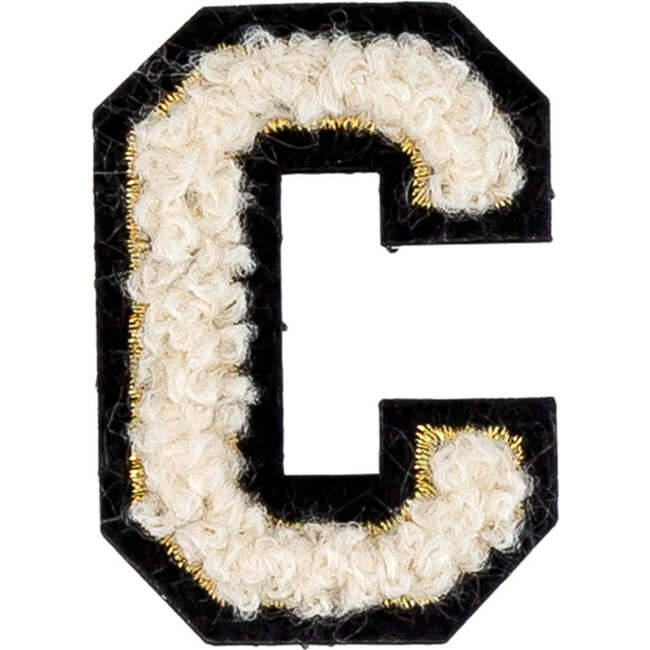 Soft Fuzzy Letter C Velcro Patch, Gold & White