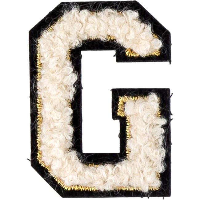 Soft Fuzzy Letter G Velcro Patch, Gold & White