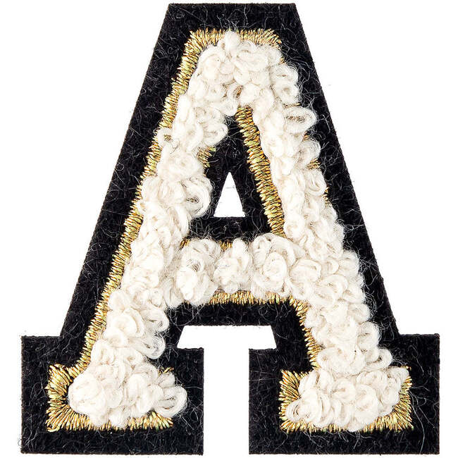 Soft Fuzzy Letter A Velcro Patch, Gold & White