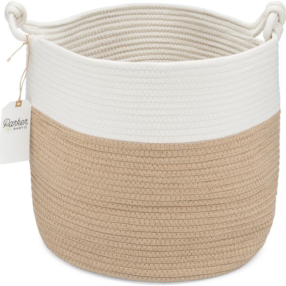 Rope Cube Knotted Handle Storage Basket, Brown & White - Storage - 1