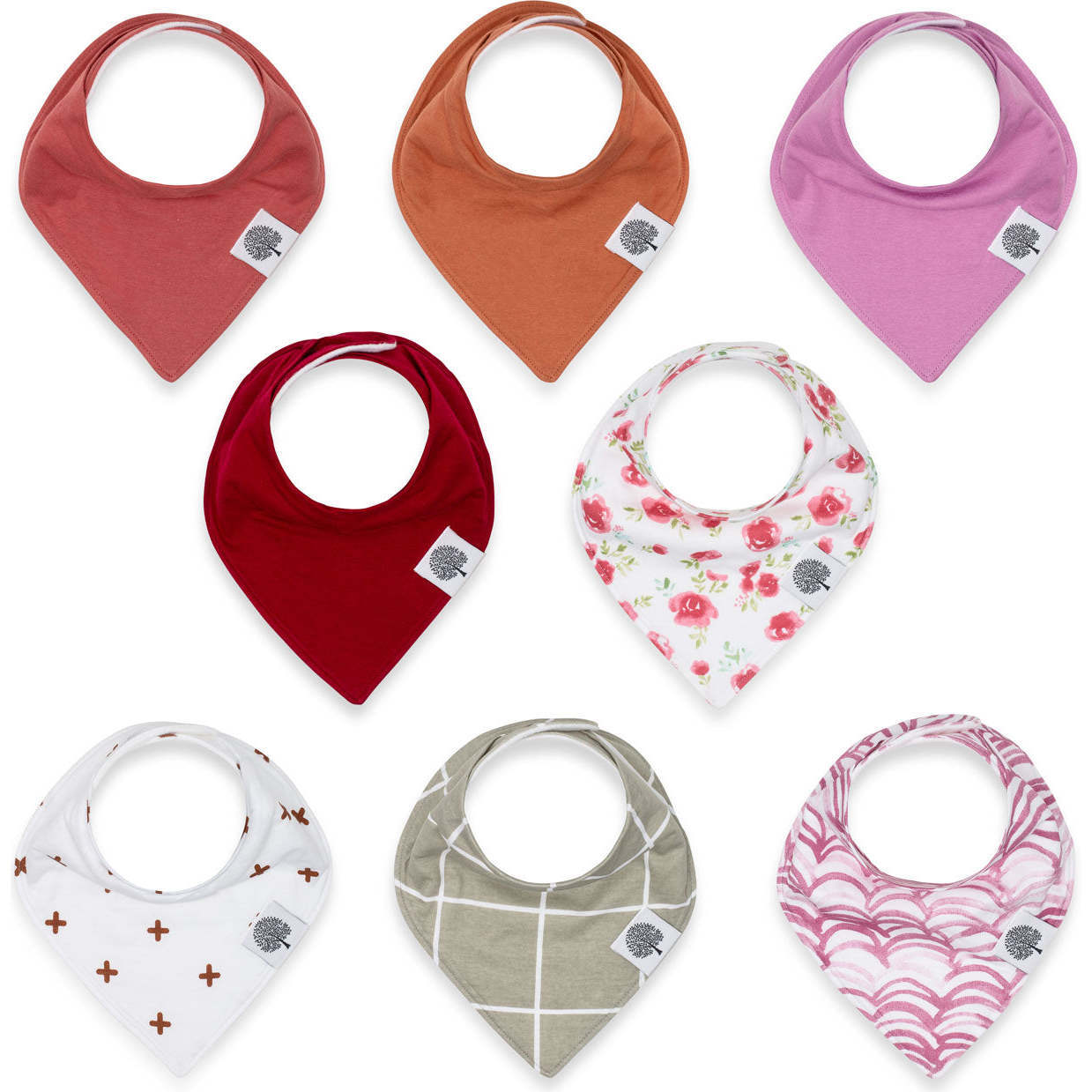 Organic Cotton Bandana Snap Bibs Set, Rose (Pack Of 8) - Bibs - 1