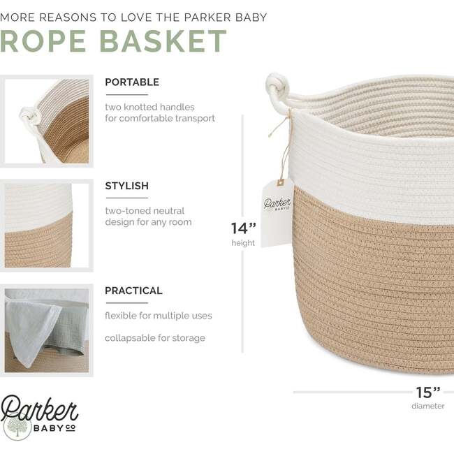 Rope Cube Knotted Handle Storage Basket, Brown & White - Storage - 3