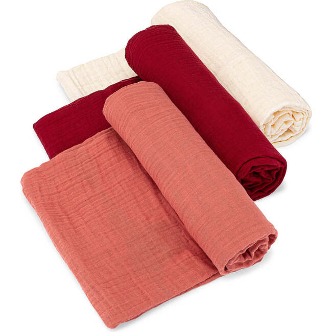 Muslin Cotton Swaddle Set, Rose (Pack Of 3)