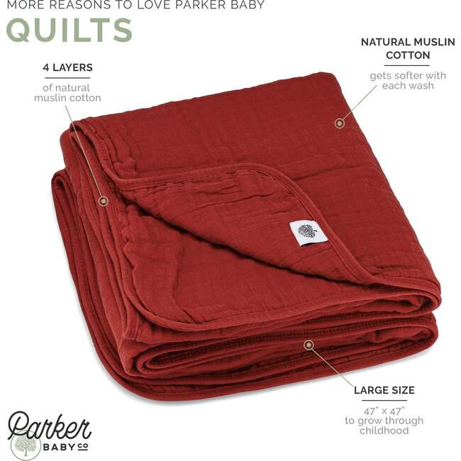 Muslin Cotton Oversized Quilt, Crimson - Quilts - 3