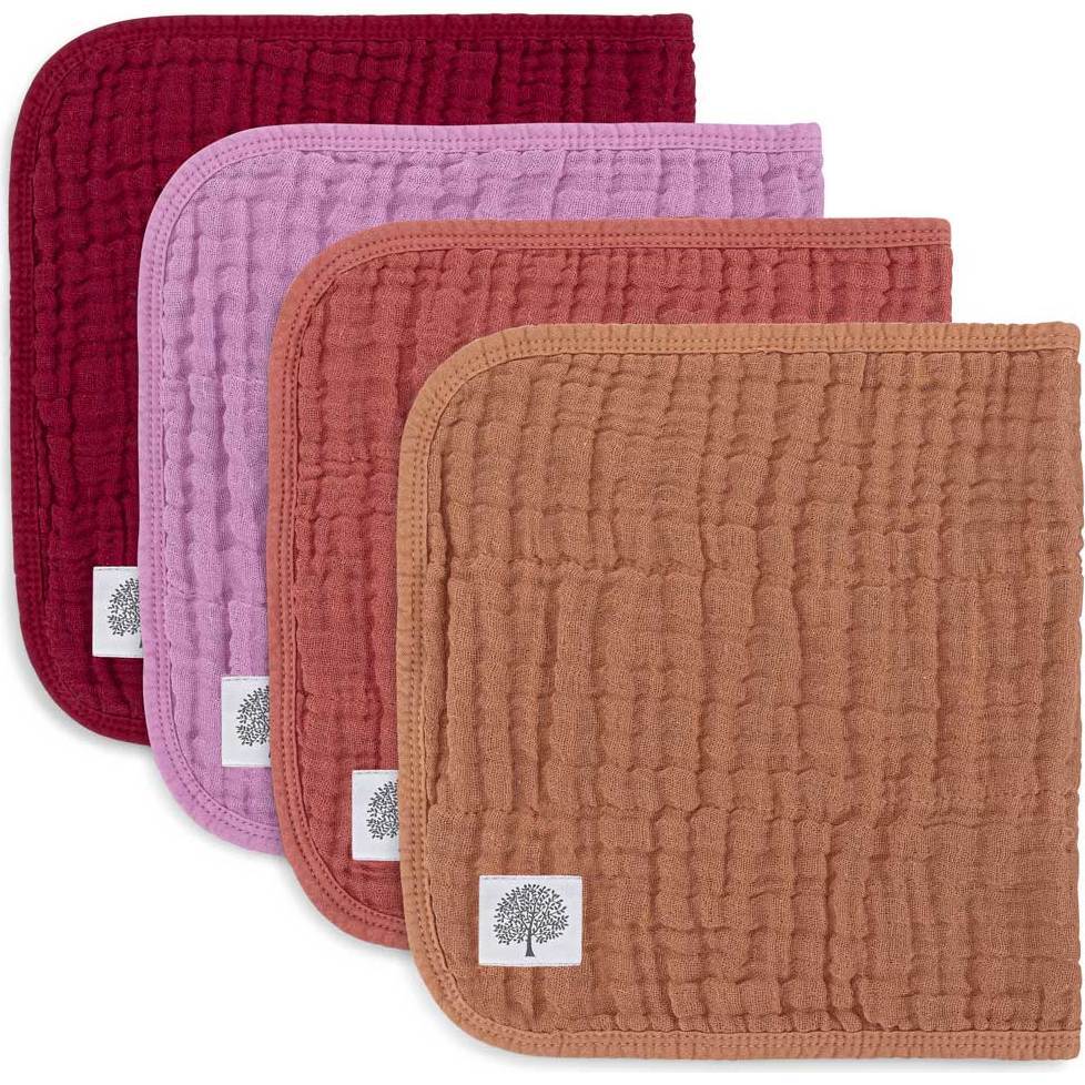Muslin Cotton Burp Cloths Set, Rose (Pack Of 4) - Burp Cloths - 1