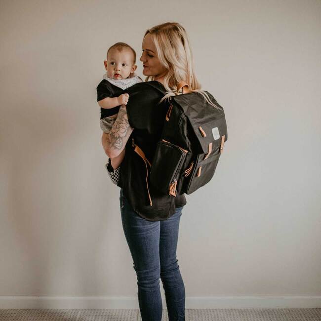 Birch Large Zipper Diaper Backpack, Black - Diaper Bags - 2