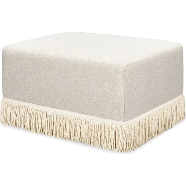 Crawford Boucle With Tassel Fringe Gliding Ottoman, Ivory & Ivory