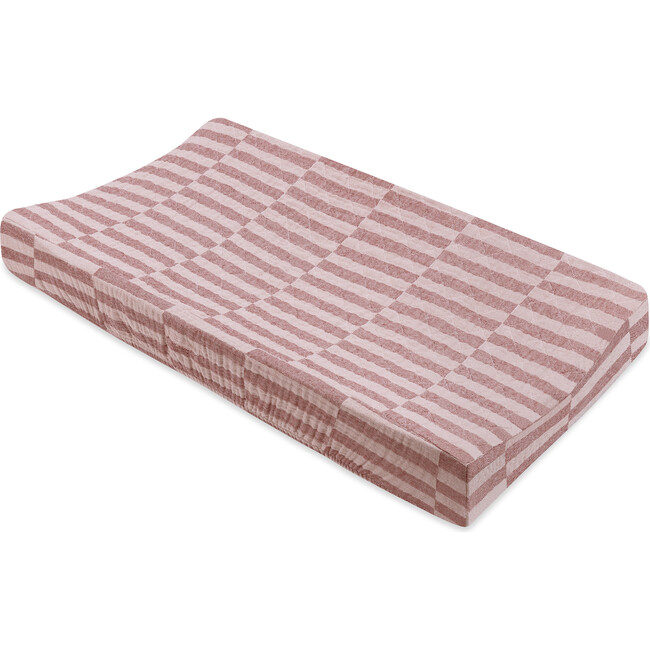 Quilted GOTS Certified Organic Muslin Cotton Changing Pad Cover, Maroon Stripe - Changing Pads - 3