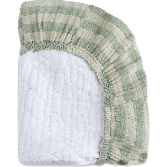 Quilted GOTS Certified Organic Muslin Cotton Changing Pad Cover, Moss Stripe - Changing Pads - 4