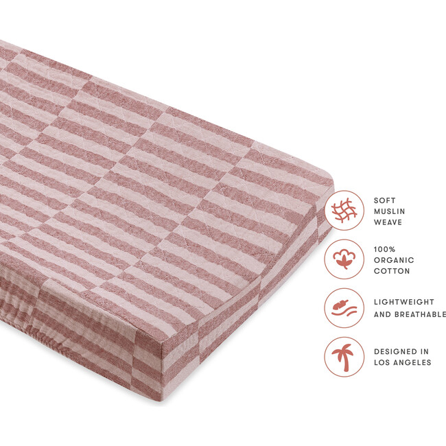 Quilted GOTS Certified Organic Muslin Cotton Changing Pad Cover, Maroon Stripe - Changing Pads - 5