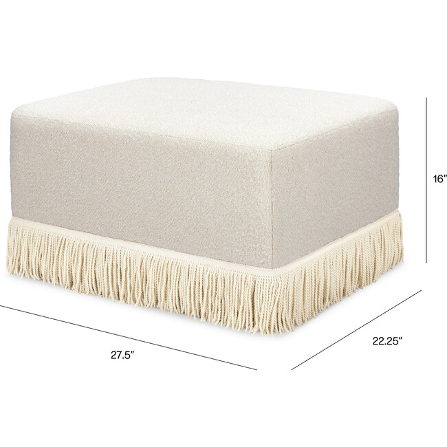 Crawford Boucle With Tassel Fringe Gliding Ottoman, Ivory & Ivory - Ottomans - 6