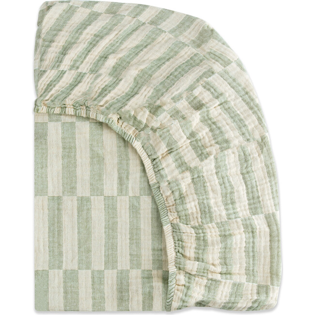 GOTS Certified Organic Muslin Cotton Mini Crib Sheet, Moss Stripe - Crib Sheets - 4