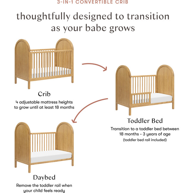 Bondi 3-In-1 Convertible Crib, Honey - Cribs - 2