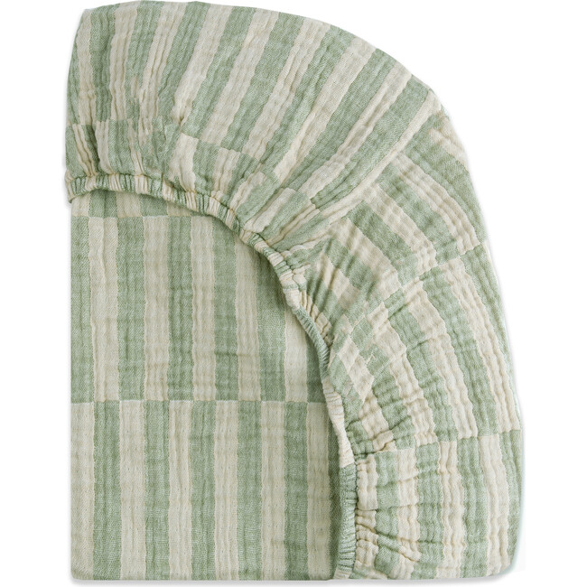 GOTS Certified Organic Muslin Cotton Crib Sheet, Moss Stripe - Crib Sheets - 4