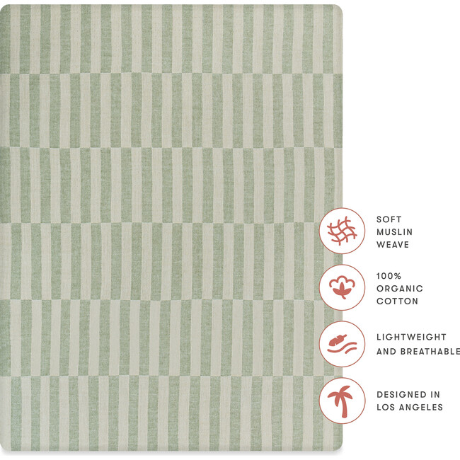 All-Stages GOTS Certified Organic Muslin Cotton Midi Crib Sheet, Moss Stripe - Crib Sheets - 5