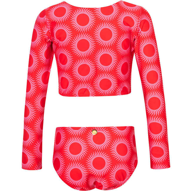 Kids Calypso Pau Long Sleeve Top & High Rise Bikini Set, Red - Two Pieces - 3